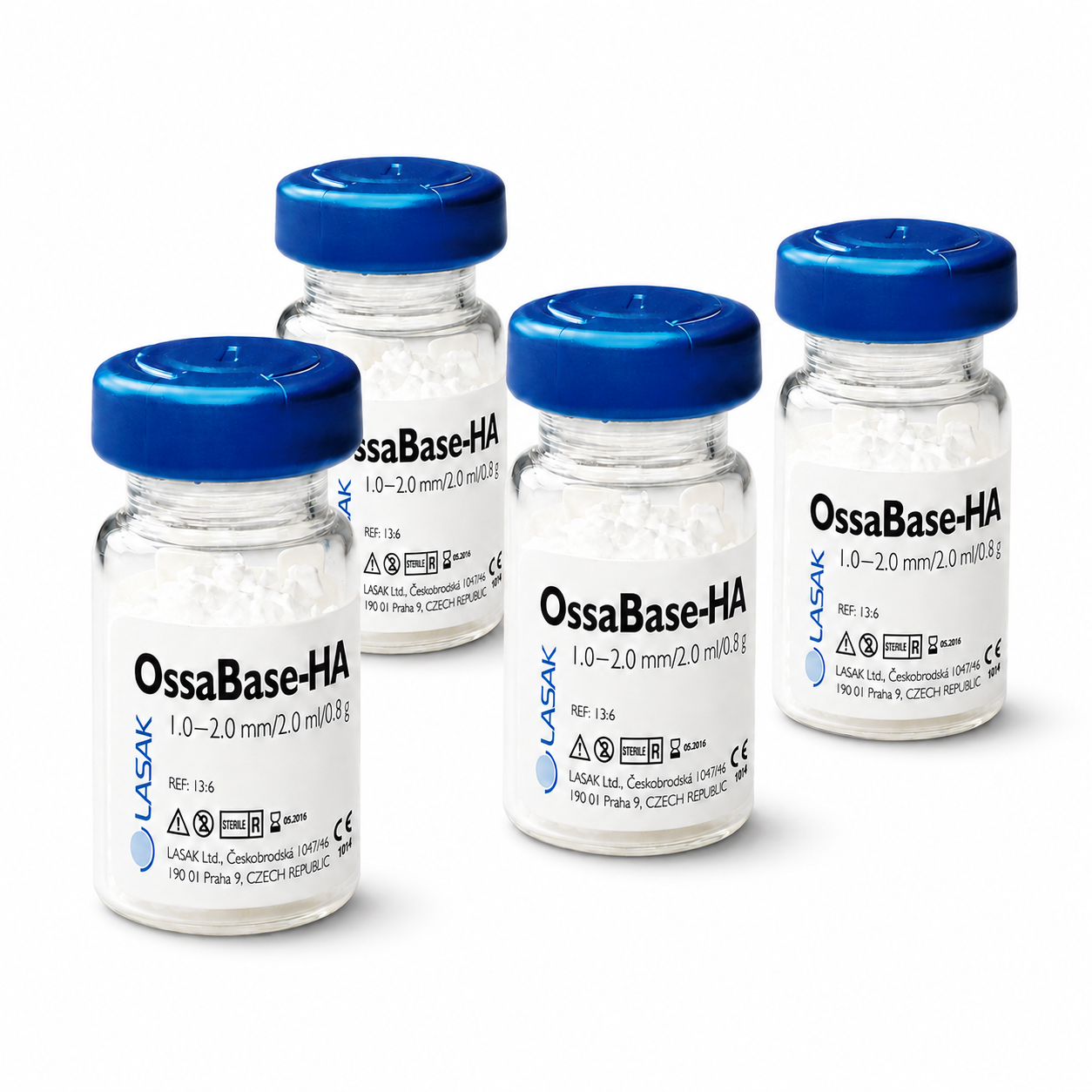 Produktflaschen von OssaBase-HA mit blauen Verschlusskappen